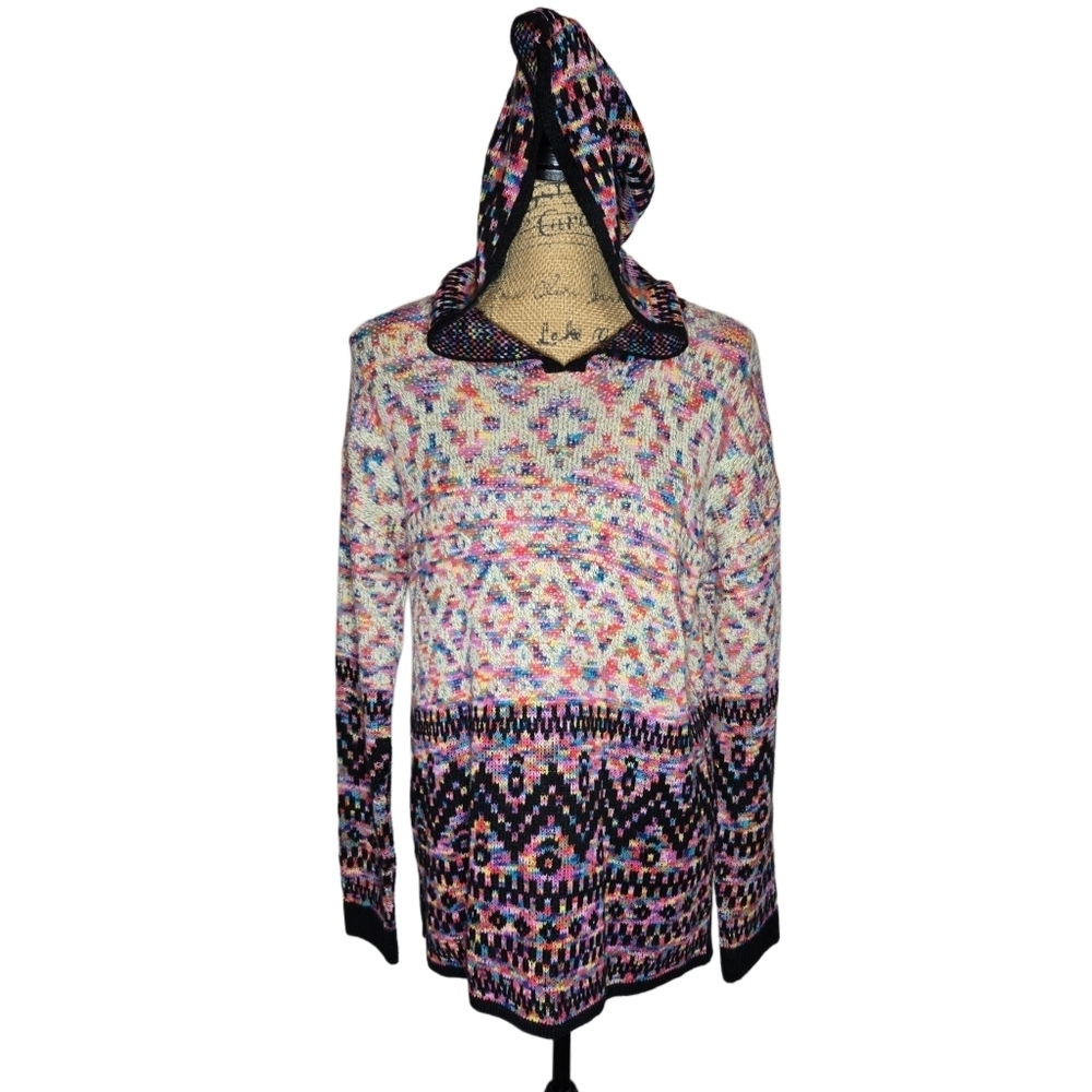 Bua//bua Knitted Long Sleeves Colorful Hooded Sweater - Medium